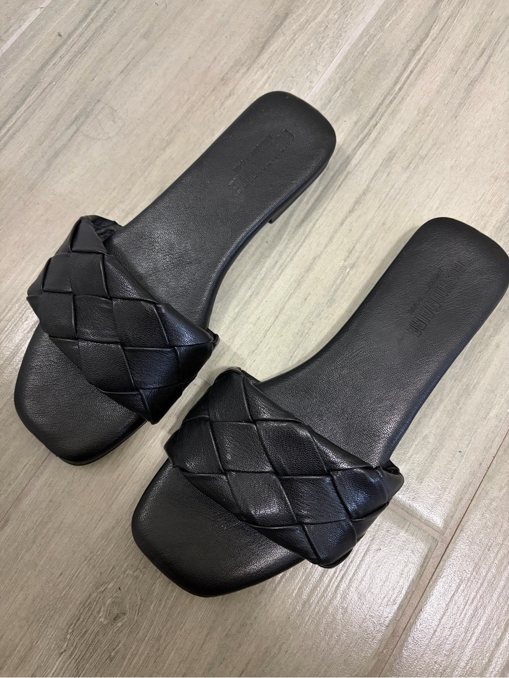 Woven Black Slide Sandals for Women